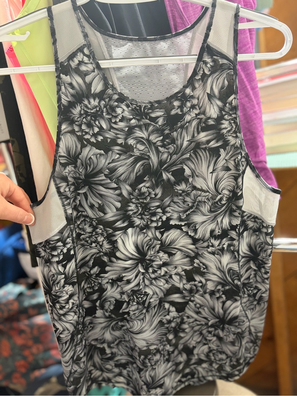 lululemon athletica Black & White Floral Mesh-Back Tank